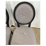 Pair of Black Wood Dining Chairs - Grey Upholstery & Oval Backs