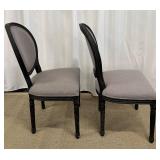 Pair of Black Wood Dining Chairs - Grey Upholstery & Oval Backs