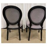 Pair of Black Wood Dining Chairs - Grey Upholstery & Oval Backs
