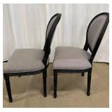 Pair of Black Wood Dining Chairs - Grey Upholstery & Oval Backs