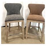 Upholstered Bar Stools - Gray & Brown Nailhead Trim (Lot of 2)