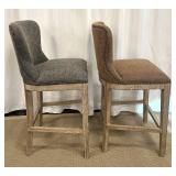 Upholstered Bar Stools - Gray & Brown Nailhead Trim (Lot of 2)