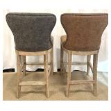 Upholstered Bar Stools - Gray & Brown Nailhead Trim (Lot of 2)
