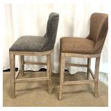 Upholstered Bar Stools - Gray & Brown Nailhead Trim (Lot of 2)