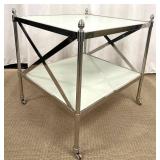 Chrome Glass End Table - 2-Tier, X-Brace & Casters - 23 in W x 21 in D x 20 in H