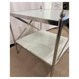 Chrome Glass End Table - 2-Tier, X-Brace & Casters - 23 in W x 21 in D x 20 in H