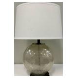 Round Glass Globe Table Lamp - White Fabric Drum Shade