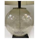 Round Glass Globe Table Lamp - White Fabric Drum Shade