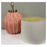 Pink Ribbed Table Lamp & White Fabric Shade #2