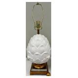 Pineapple Lamp - White Ceramic Table Lamp With Brass Base & White Fabric Shade