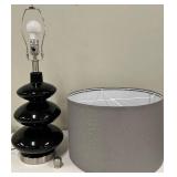 Black Glass Table Lamp with Gray Drum Shade - Modern Living Room Accent