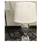 Chrome Egg-Shaped Table Lamp With White Drum Shade