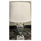 Chrome Egg-Shaped Table Lamp With White Drum Shade