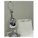 Chrome Egg-Shaped Table Lamp With White Drum Shade