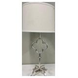 Quatrefoil Table Lamp & Cream Drum Shade - Silver Finish