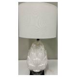 Artichoke Glass Table Lamp & White Linen Shade - Clear Crystal