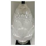 Artichoke Glass Table Lamp & White Linen Shade - Clear Crystal