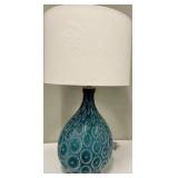 Turquoise Teardrop Art Glass Table Lamp & White Shade