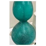 Teal Glass Table Lamp & White Drum Shade