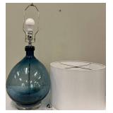 Teal Glass Table Lamp & White Shade - Bubble Texture Teardrop Base