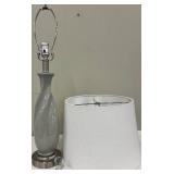Gray Ceramic Table Lamp & White Fabric Shade - Modern Swirl Base