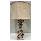 Table Lamp Distressed White Finish With Beige Linen Shade