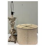 Table Lamp Distressed White Finish With Beige Linen Shade