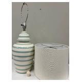 Ceramic Table Lamp - Teal Striped Vase Base & White Drum Shade