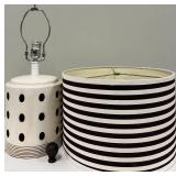 Table Lamp - Ceramic Base with Brown Dots & Striped Drum Shade