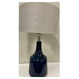 Blue Glass Bottle Table Lamp & Linen Drum Shade