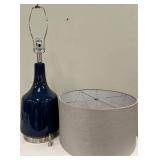 Blue Glass Bottle Table Lamp & Linen Drum Shade