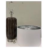 Brown Wavy Ceramic Table Lamp - White Drum Shade