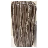 Brown Wavy Ceramic Table Lamp - White Drum Shade