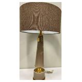 Mid-Century Style Table Lamp - Brass & Ceramic Base, Brown Drum Shade