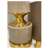 Mid-Century Style Table Lamp - Brass & Ceramic Base, Brown Drum Shade