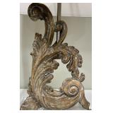 Antique Rococo-Style Table Lamp with Linen Shade