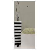 Striped Column Table Lamp - Black & White Base with White Rectangular Shade