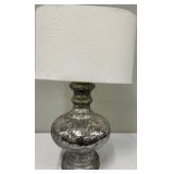 Mercury Glass Table Lamp - Distressed Silver Finish & White Shade