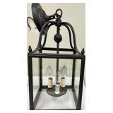 Black Iron Lantern Pendant Light and a Industrial Style Iron Swirl Light