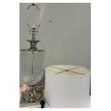 Ribbed Glass Table Lamp with Chrome Base & White Drum Shade #1