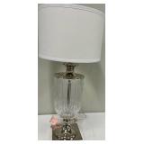 Ribbed Glass Table Lamp with Chrome Base & White Drum Shade #2