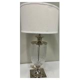 Ribbed Glass Table Lamp with Chrome Base & White Drum Shade #2