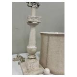 Beige Linen Shade Table Lamp - Distressed White Base