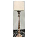 Vintage Rustic Floor Lamp with Linen Drum Shade