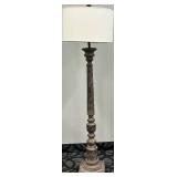Ornate Floor Lamp - Speckled Pedestal & Cream Drum Shade