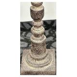 Ornate Floor Lamp - Speckled Pedestal & Cream Drum Shade