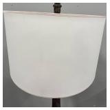 Ornate Floor Lamp - Speckled Pedestal & Cream Drum Shade