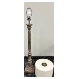 Ornate Floor Lamp - Speckled Pedestal & Cream Drum Shade