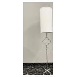 Floor Lamp - Quatrefoil Accent & White Drum Shade, Silver Finish