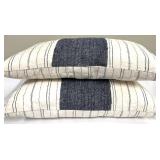 Navy & White Striped Throw Pillows Pair with Indigo Center Panel